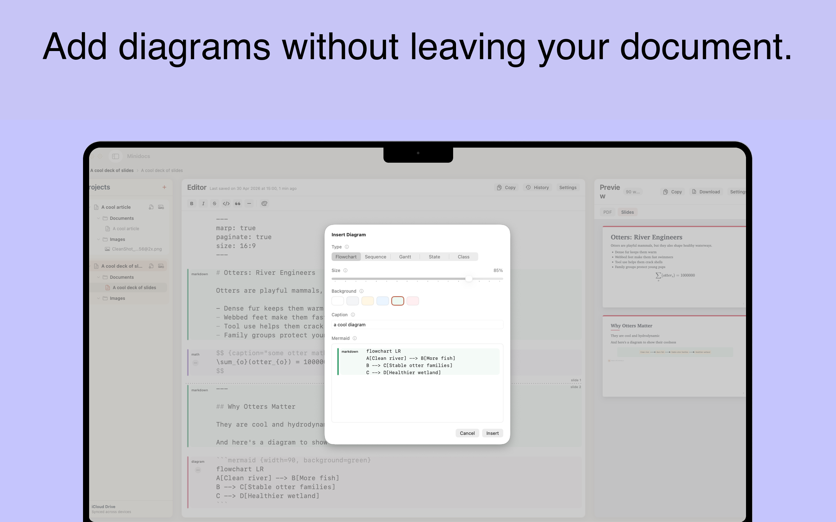 Mermaid diagram inside a technical Markdown document in Minidocs