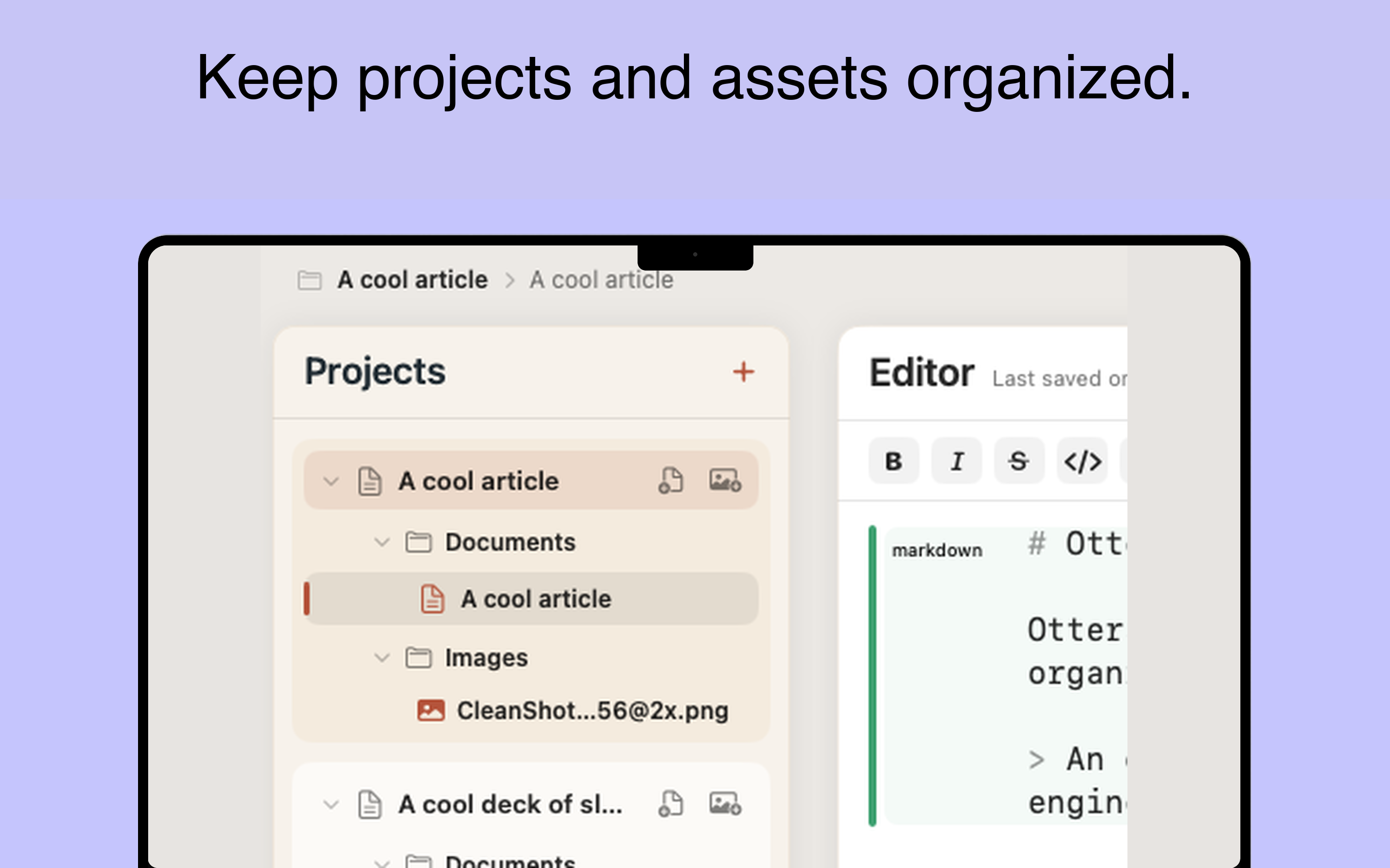 Project explorer in Minidocs