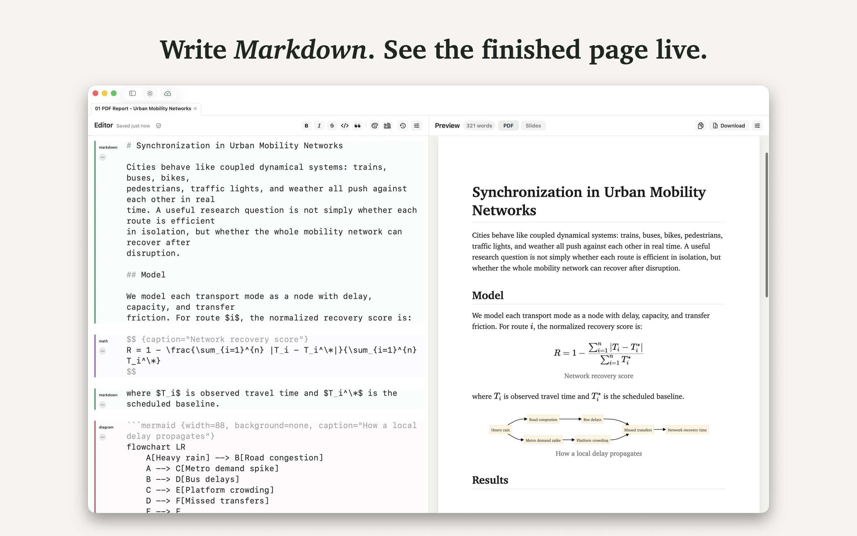 Markdown with math rendered in the Minidocs live preview