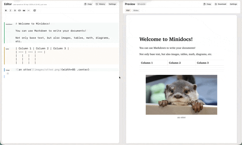 Using Minidocs to insert math and a Mermaid diagram into a document