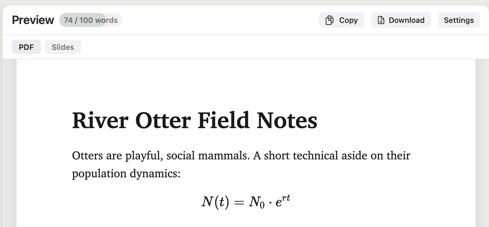 KaTeX math rendering in Minidocs
